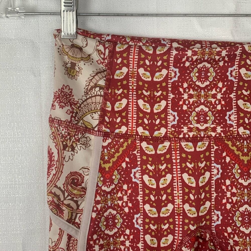 Free People Movement Womens Xs Paisley Leggings Red White Ruched You Fp Gym View 4